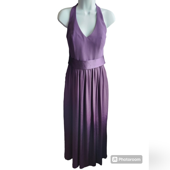 White by Vera Wang Dresses & Skirts - White By Vera Wang V Neck Halter Gown Dress Sash Bows Purple Size 6